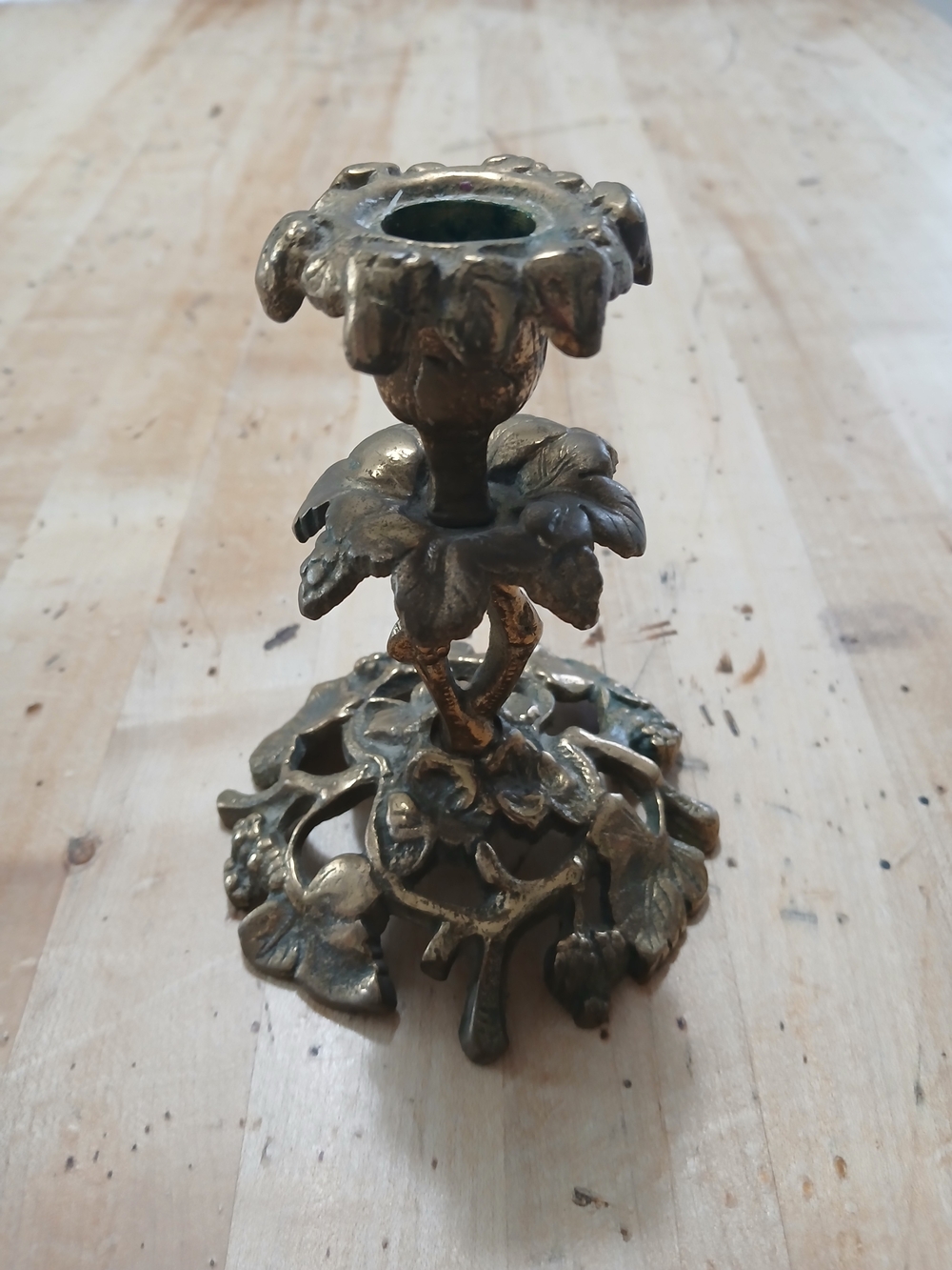 Vintage Solid Brass Floral Candle Holder